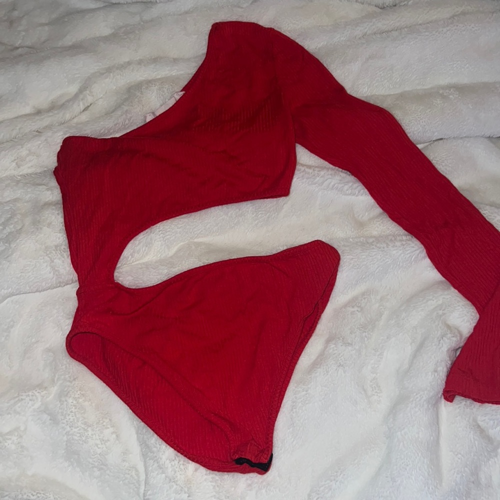 LF red cut out body suit